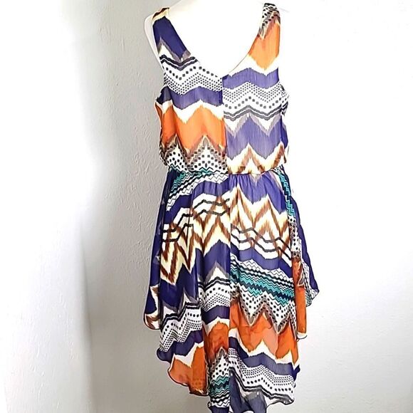 Trixxi Sleeveless High-Low Colorful Dress, Gathered at Waist, Size Large - Picture 6 of 8